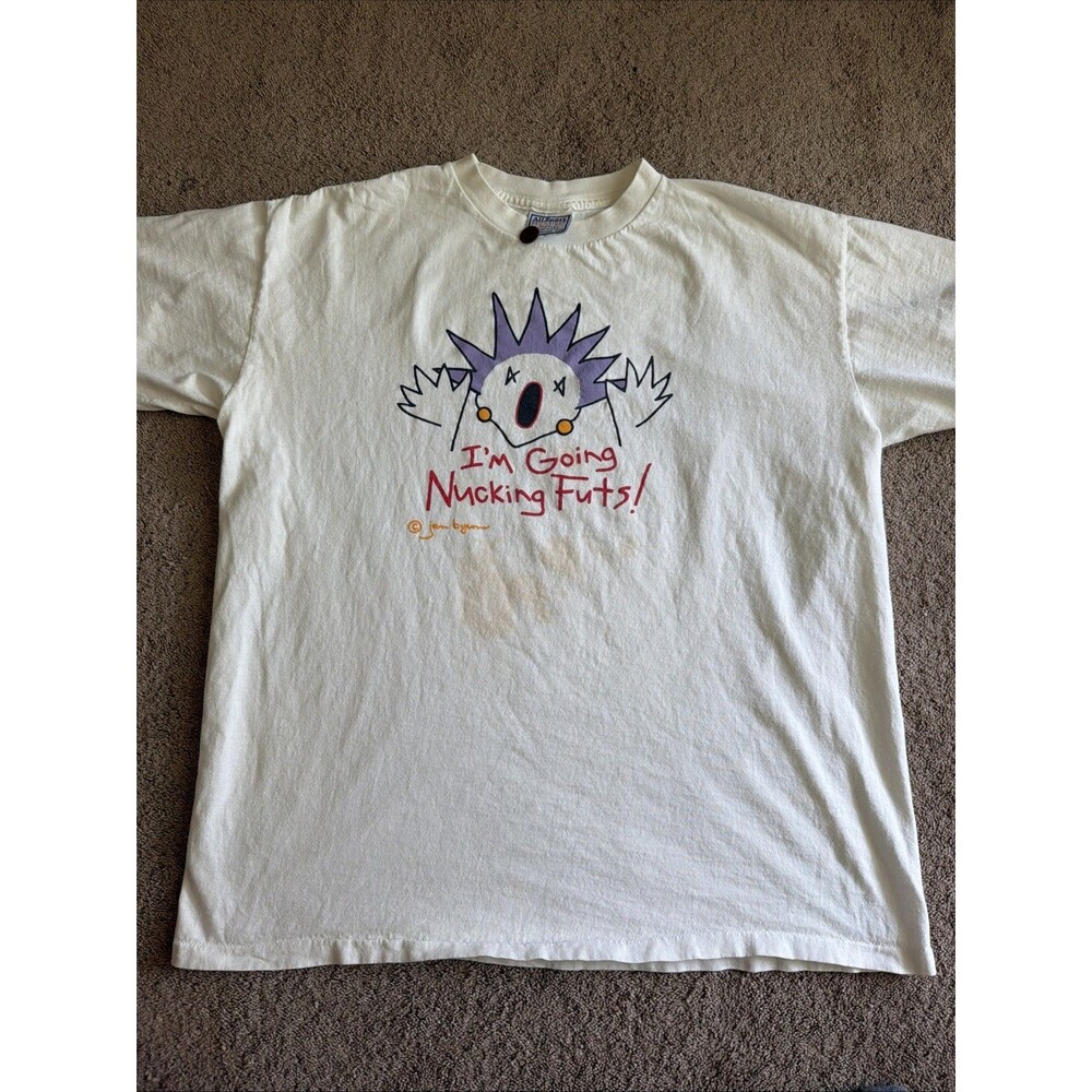 Vintage 90s I'm Going Nucking Futs Humor Tshirt Size XL White Single Stitch